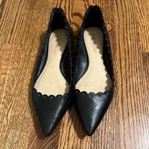 Coach Black Leather Scalloped Pointed Toe Flats Size 8
